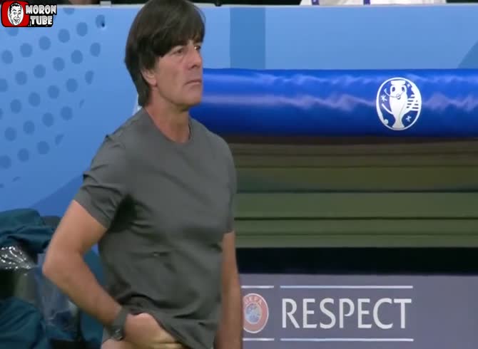 Video :The German coach Joachim L&ouml;w is seen on TV scratching his balls